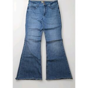 Kut from the Kloth Stella Fab Ab Flare High Rise Blue Denim Jeans Raw Hem Sz 14